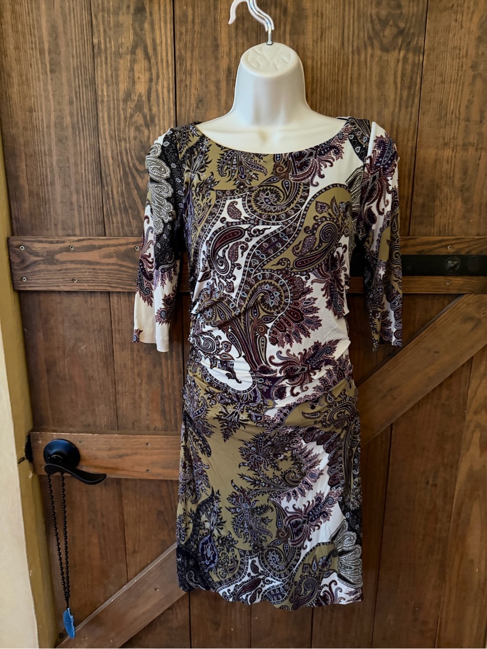 Etro Olive, Cream and Plum Paisley Midi Dress